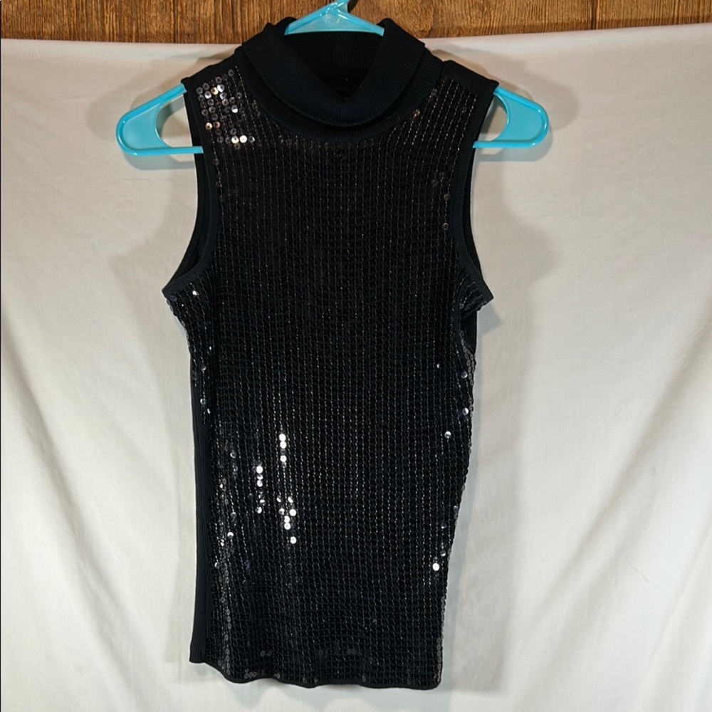 Cool Attitude Black Sequin Sleeveless turtleneck Top